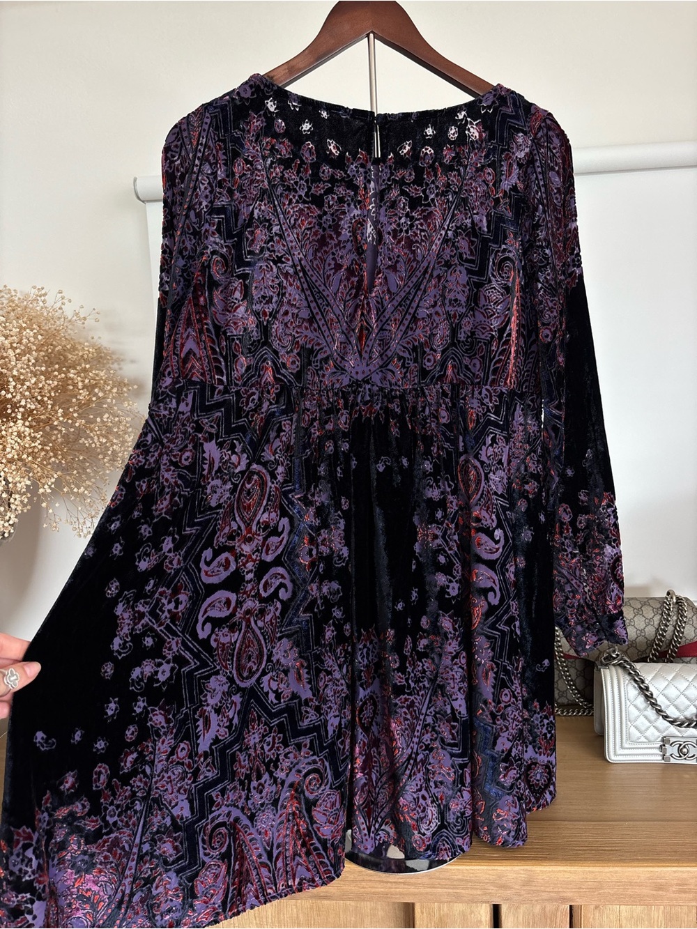 Free People Mirror Mirror Velvet Mini Dress S Purple Burnout Boho Witchy Fairy - Picture 15 of 16